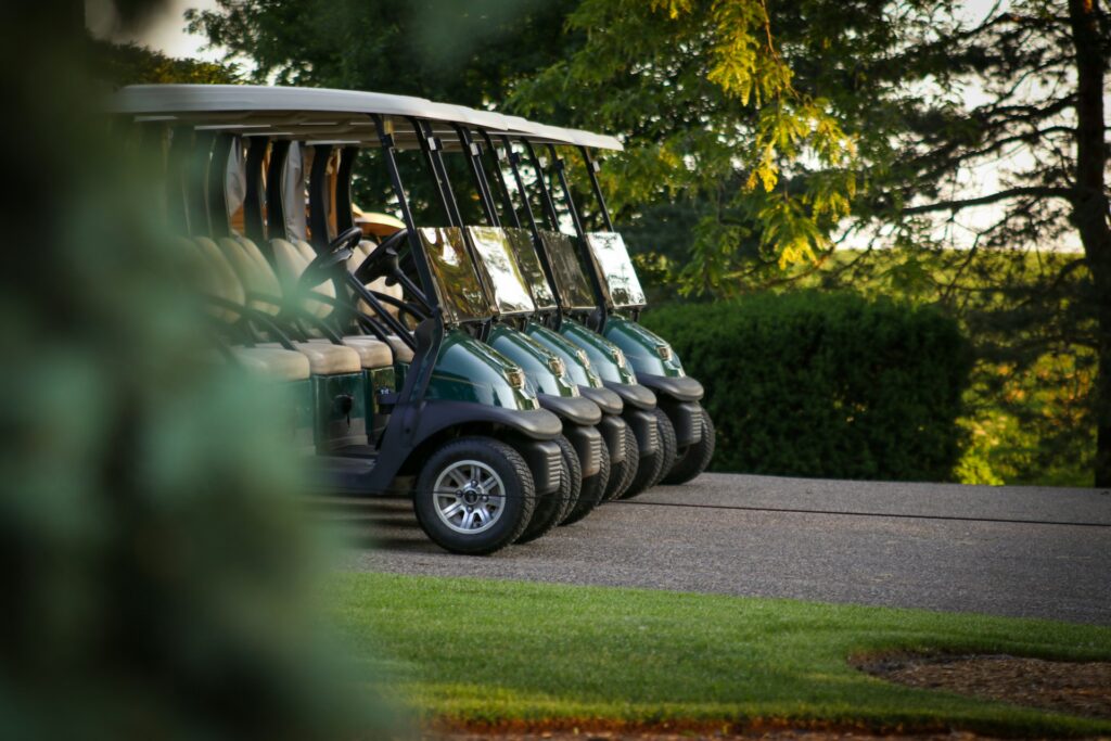 A view of green golf carts